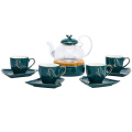 Luxury Design tea set gift box ceramics glass tea pot with porcelain cups and saucers